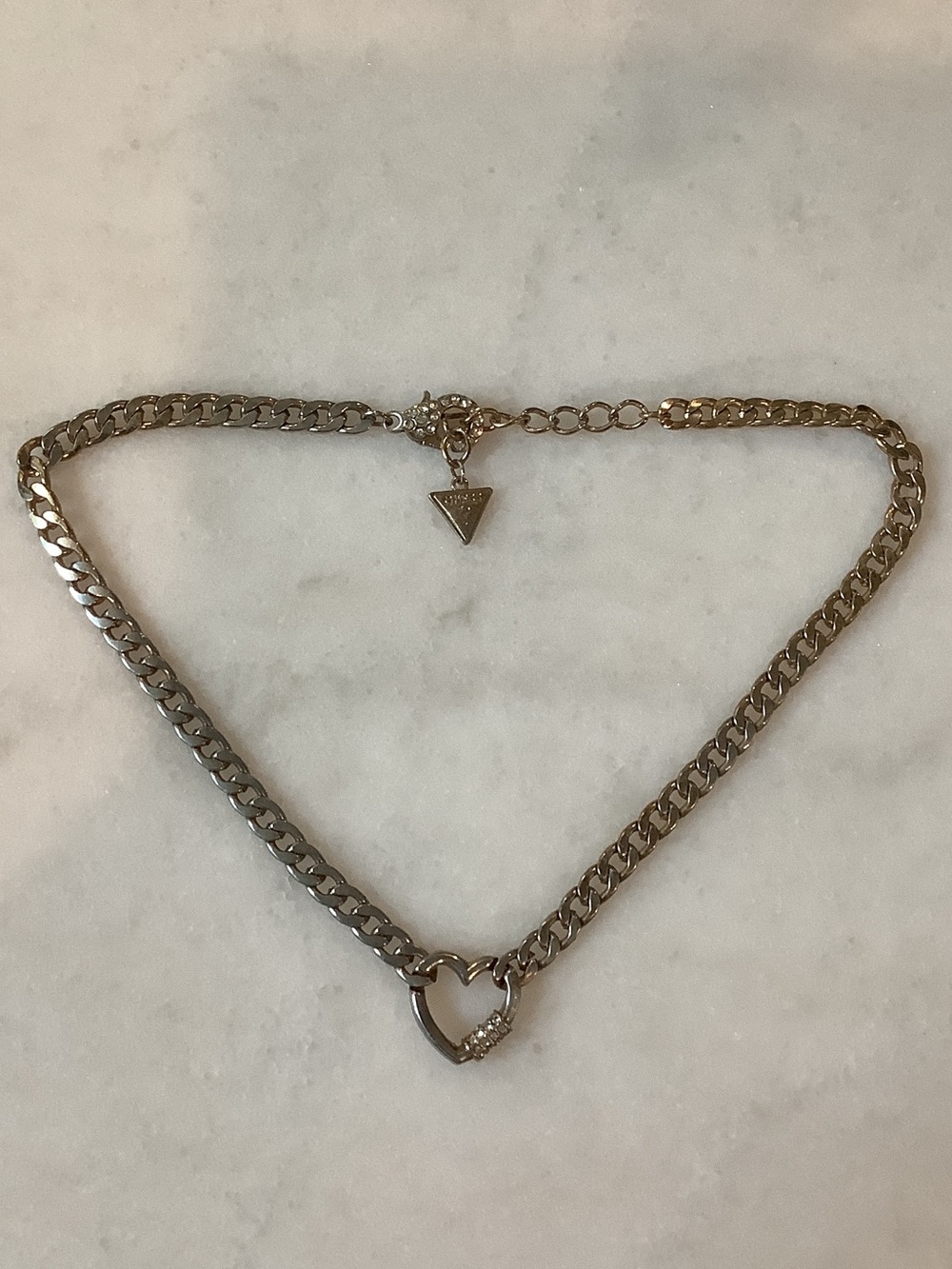 Guess Silver-Tone Heart Chain Necklace, Brand New